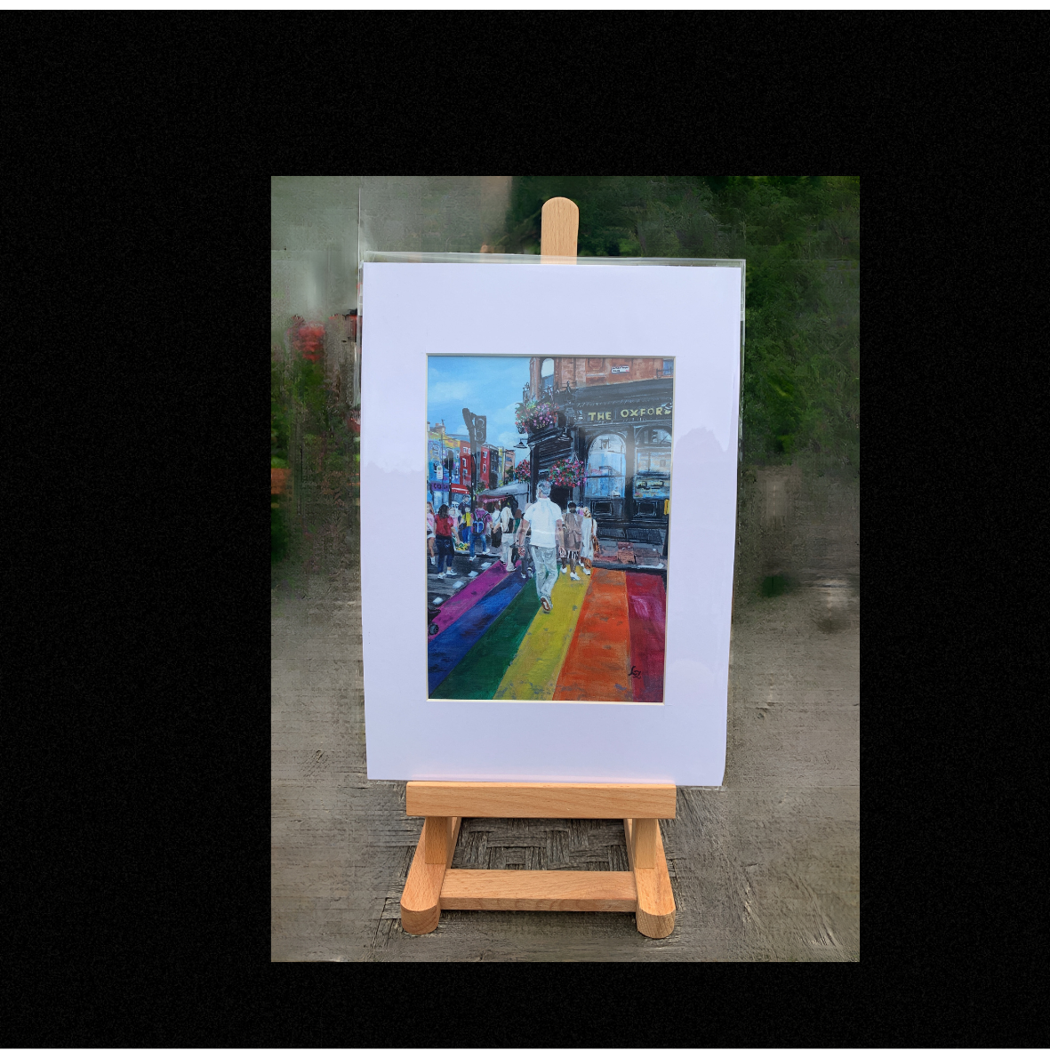 Giclée wall art print Rainbow Crossing Camden Town A5 Mounted print on easel