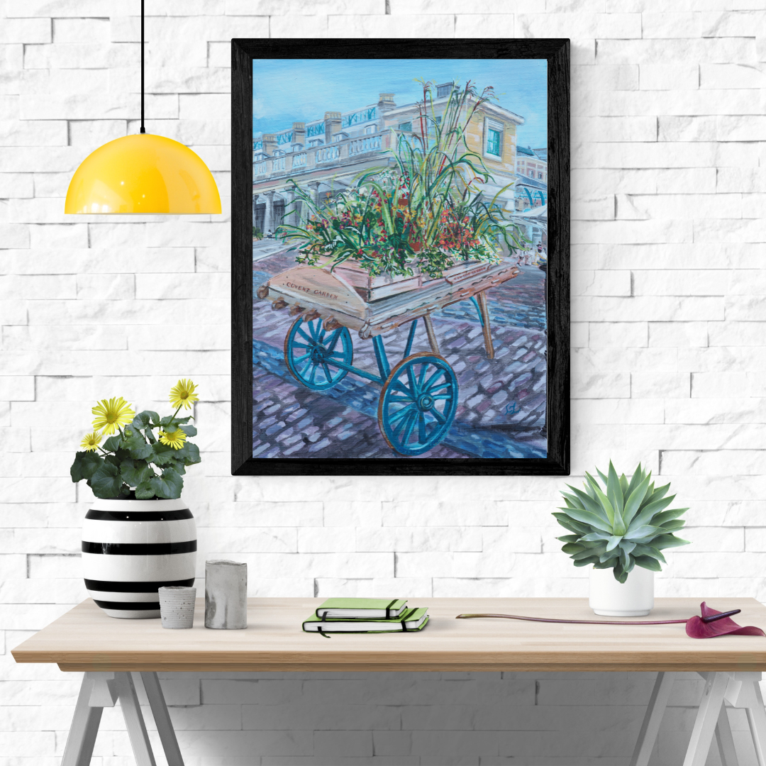 Giclée wall art print Covent Garden White Brick Wall Black Frame