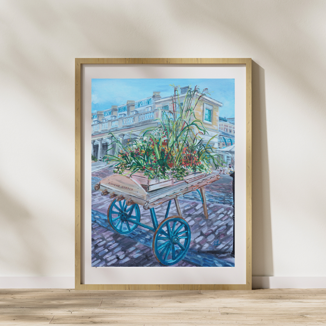 Giclée wall art print Covent Garden, neutral frame against wall
