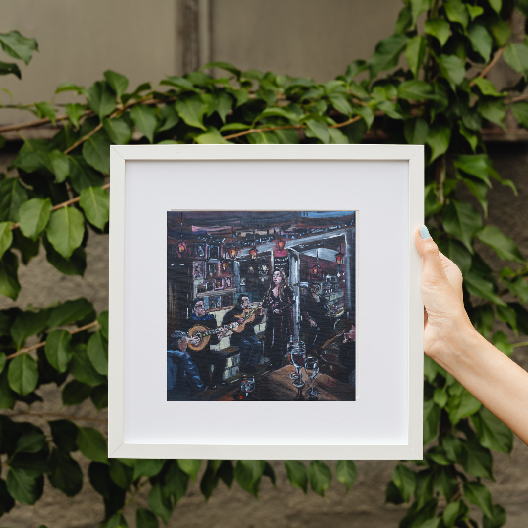 Giclee wall art print Fado Bar Lisbon Leafy background Mockup