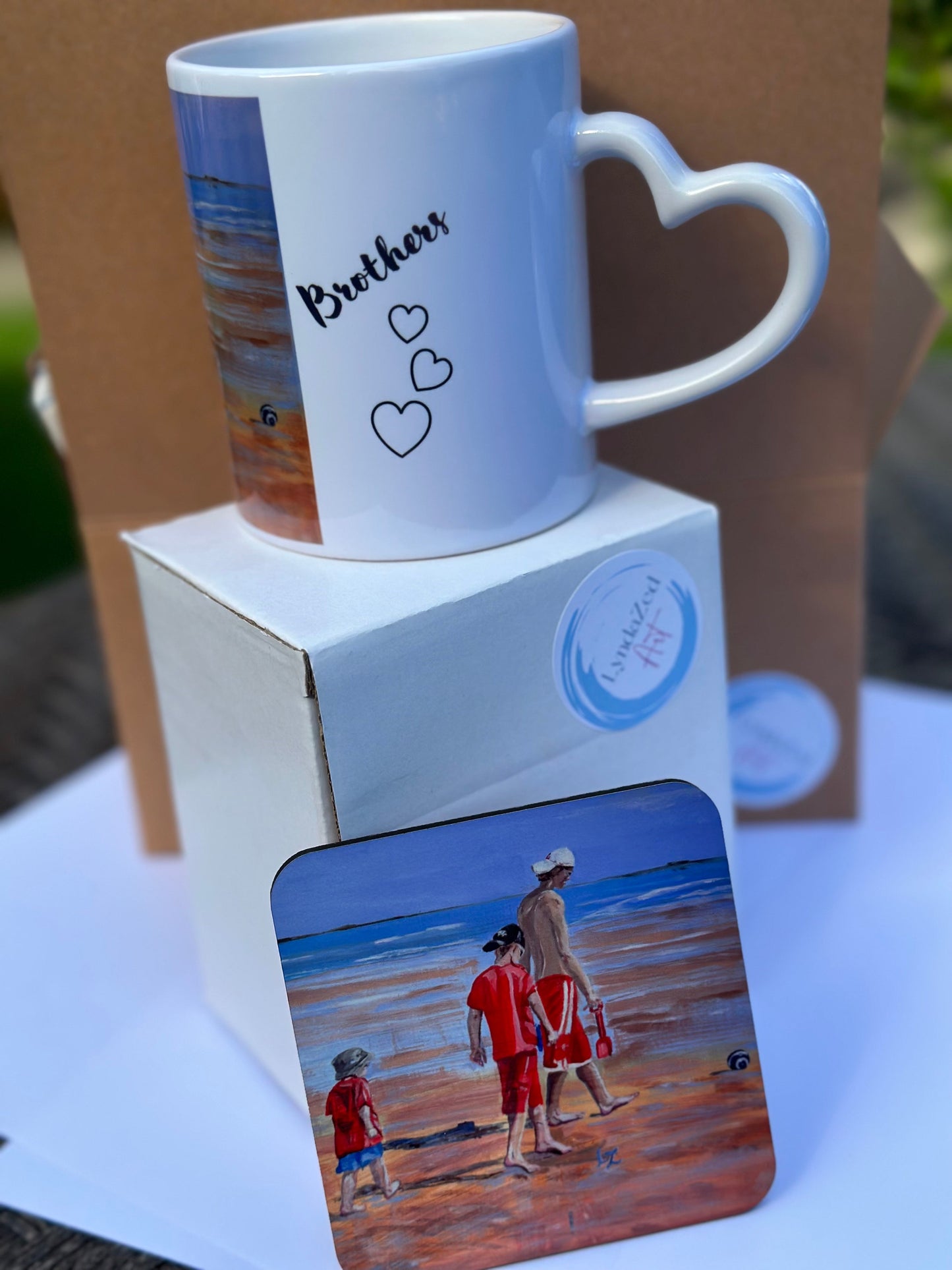 Mug and Coaster set The Brothers St Andrews, mug text image and coaster upright