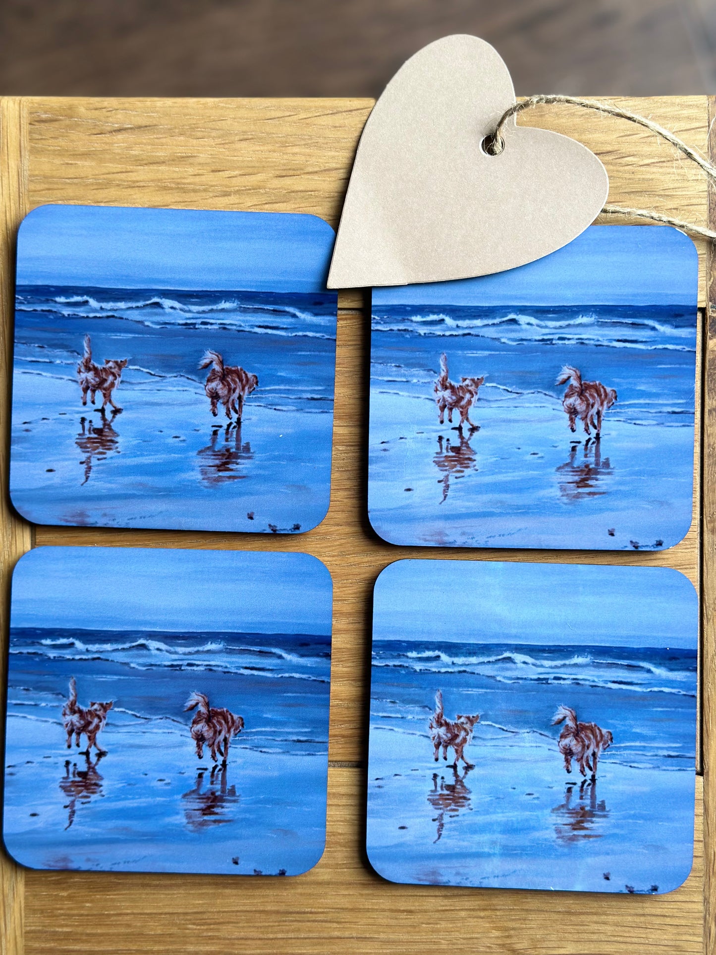Coaster set Golden Retrievers Bottoms up, coaster set laid flat in grid