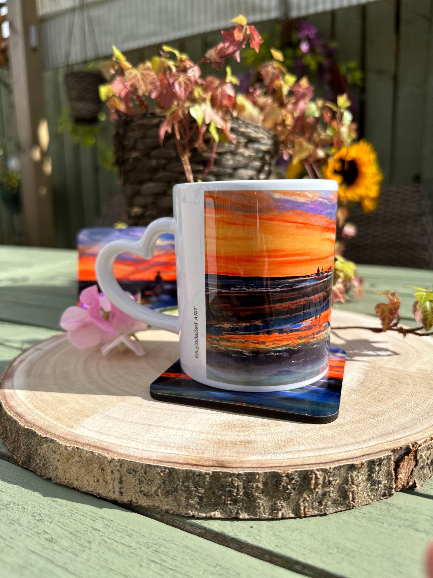 Mug and Coaster set, Sunset Cycle Siesta Key, mug on coaster left image