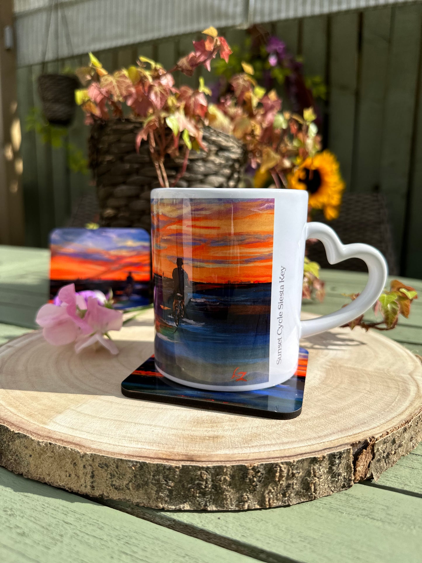 Mug and Coaster set Sunset Cycle Siesta Key , mug on coaster right image