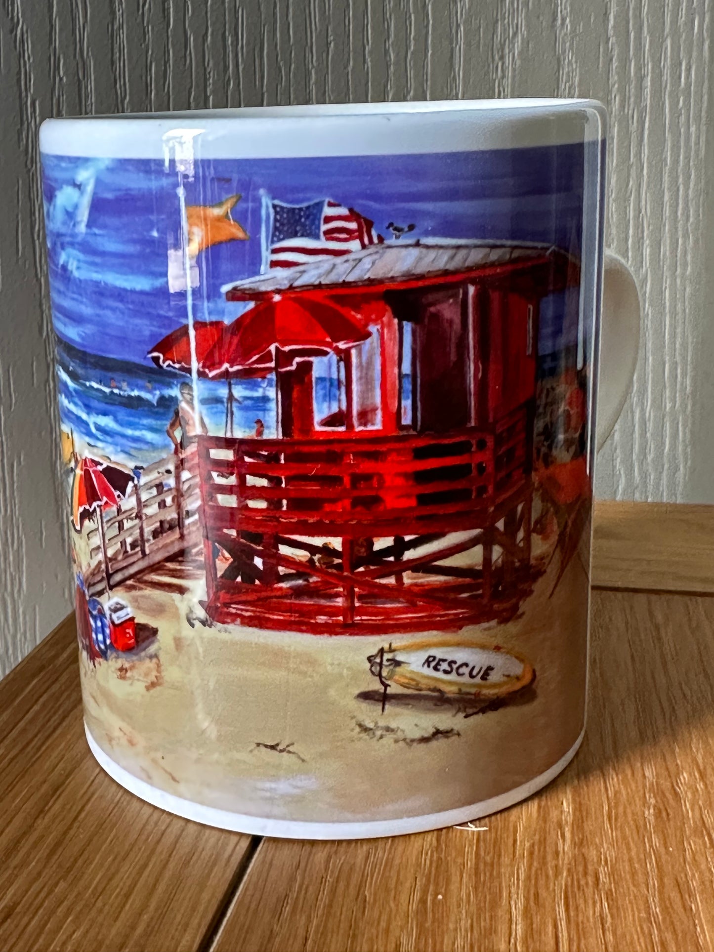 Mug and Coaster set Red Lifeguard Station Siesta Key Beach, mug close detail