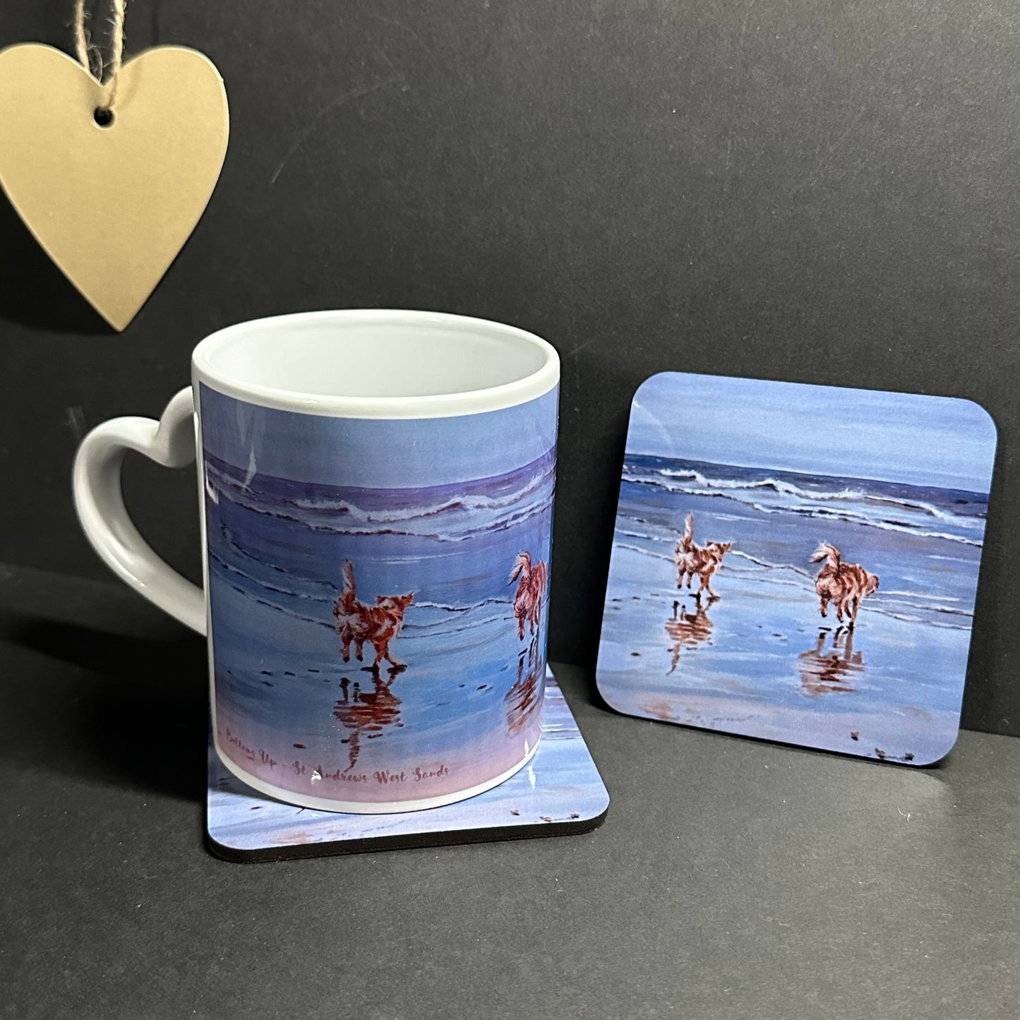 Mug & Coaster set Golden Retrievers Bottoms Up