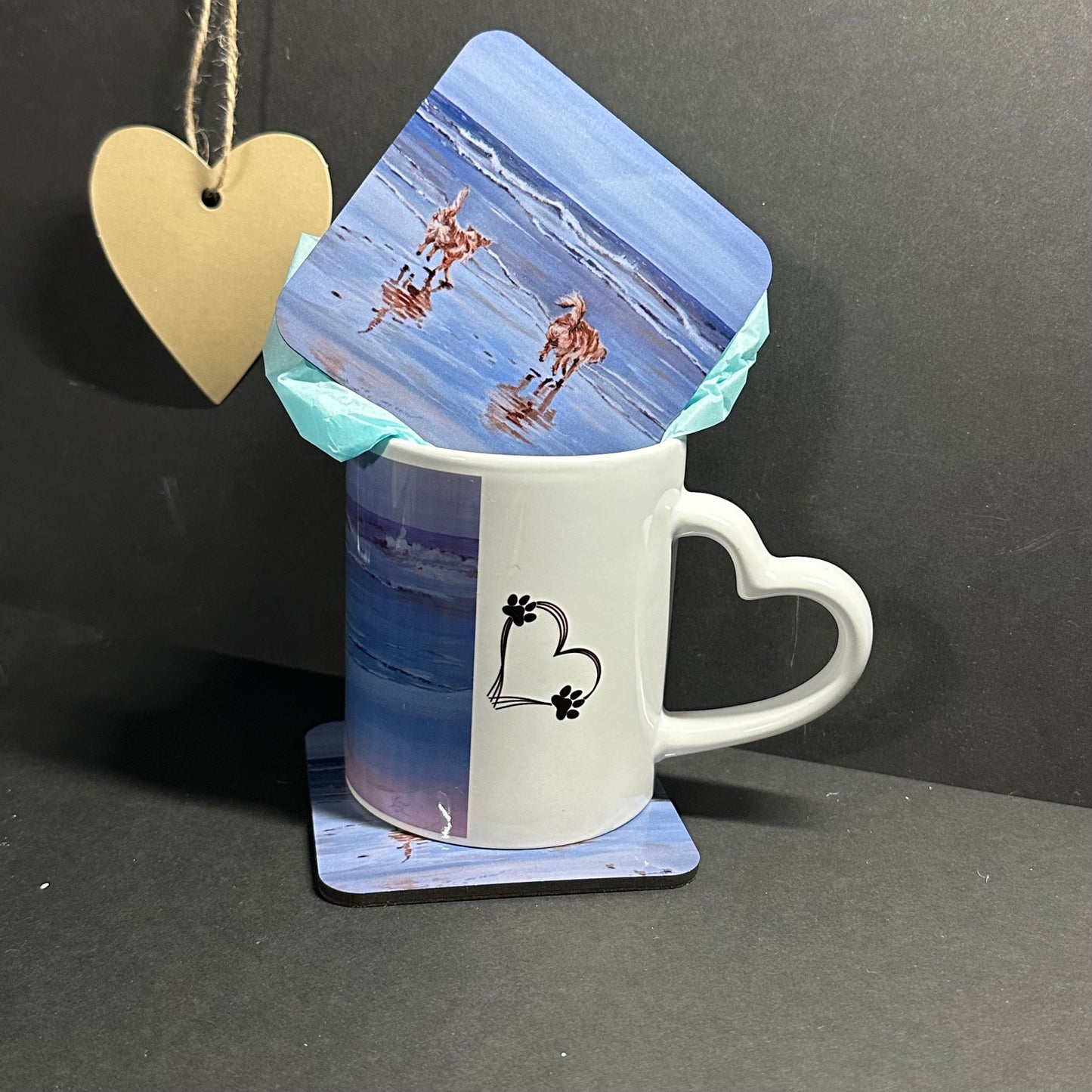 Mug & Coaster set Golden Retrievers Bottoms Up