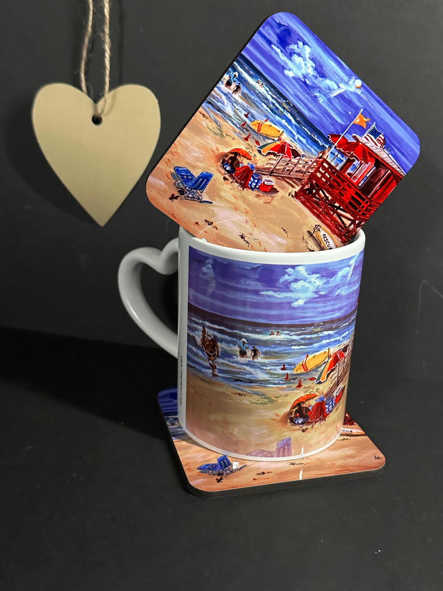 Mug & Coaster set Red Lifeguard Station Siesta Key Beach