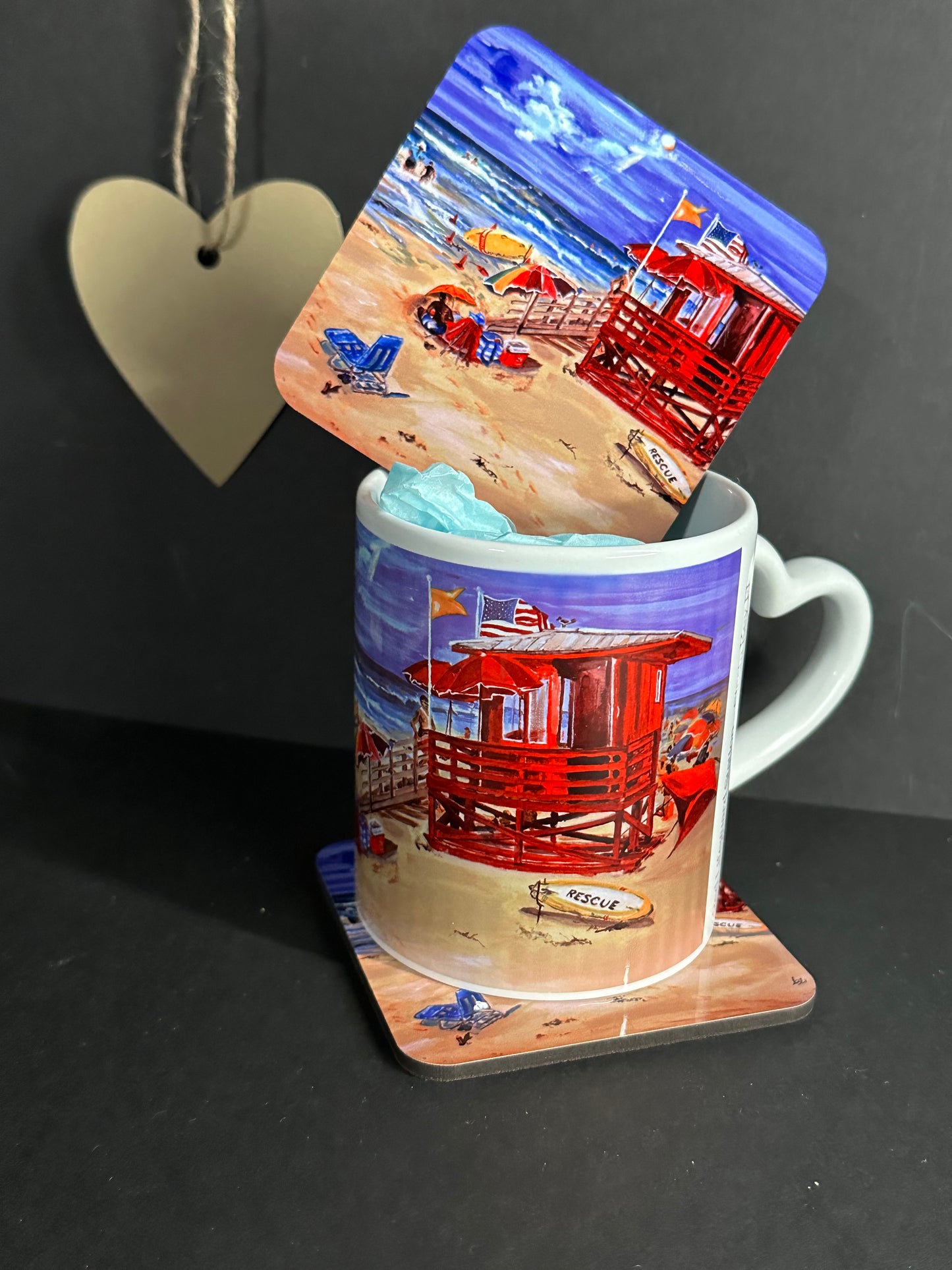 Mug & Coaster set Red Lifeguard Station Siesta Key Beach