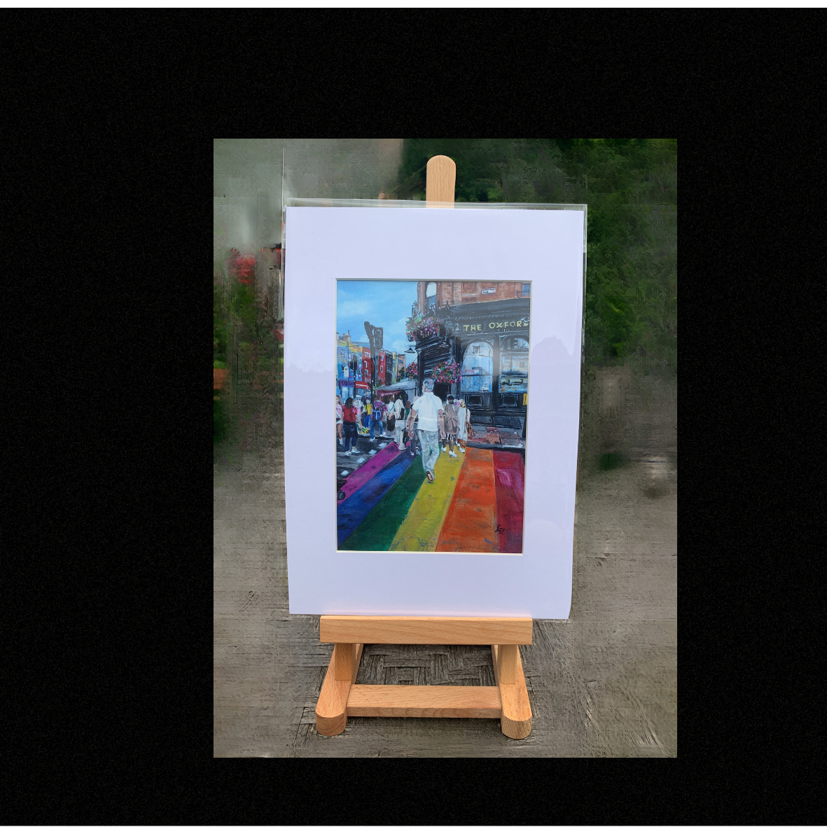 Giclée wall art print Rainbow Crossing Camden Town  A5 Mounted print on easel