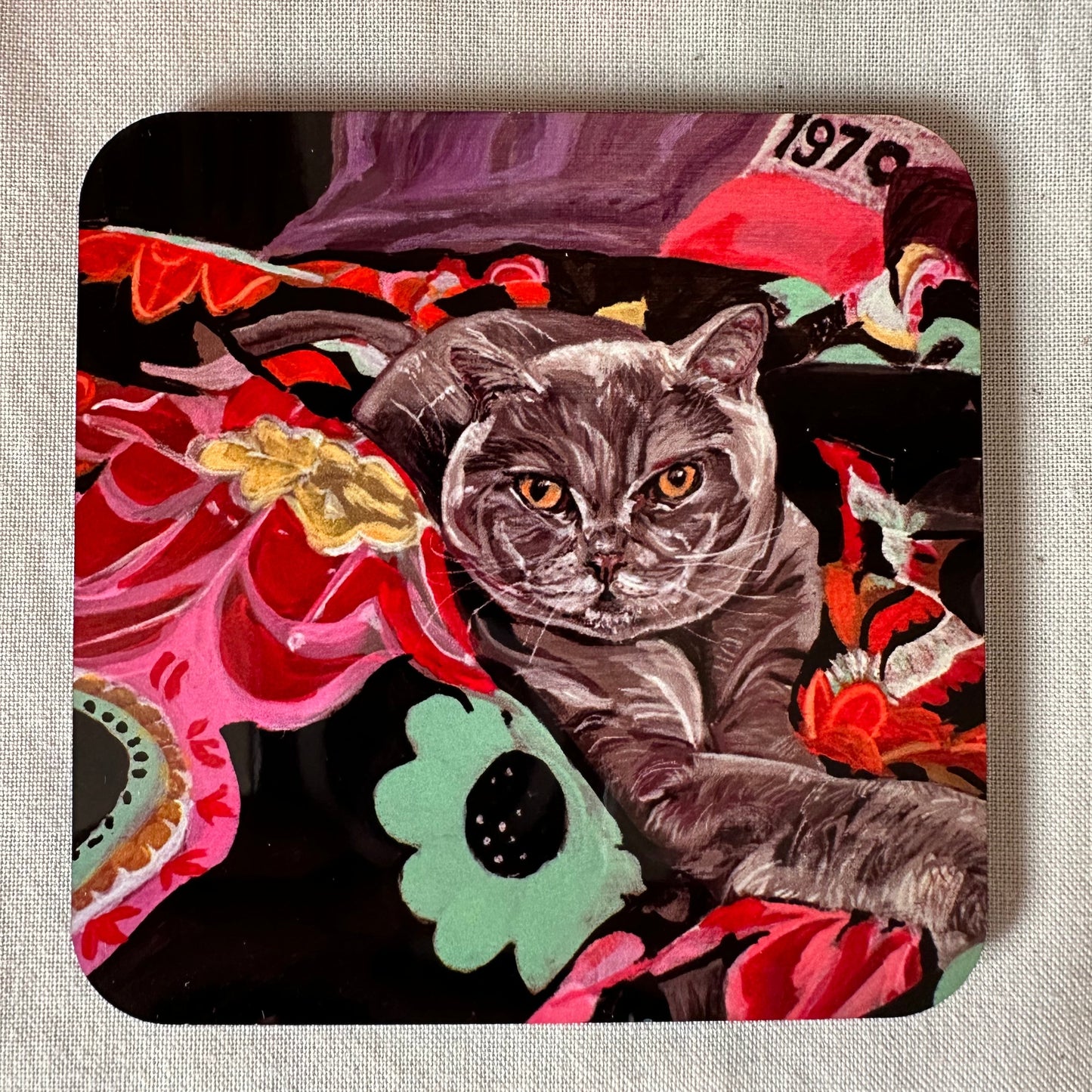 Cat on Throw individual coaster