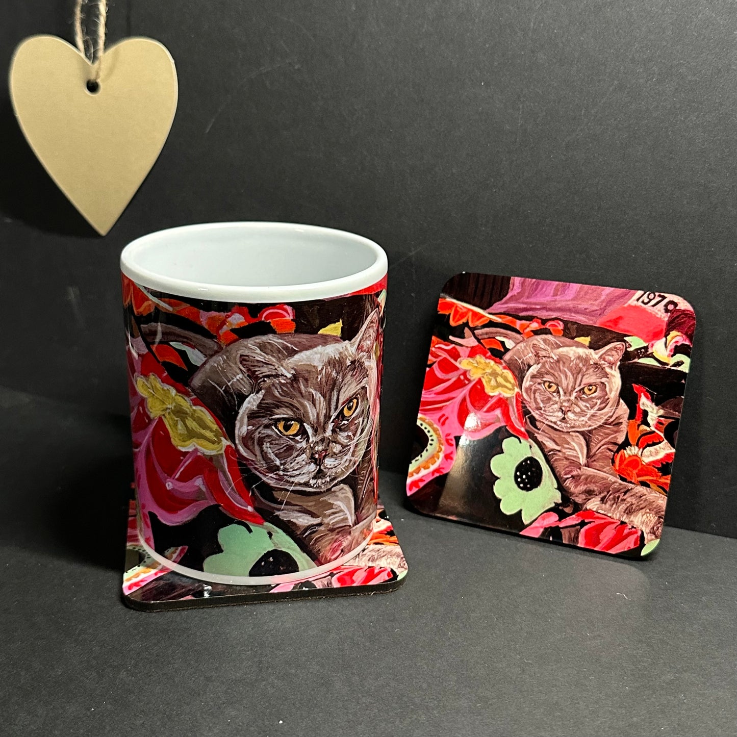 Mug & Coaster Cat on Throw