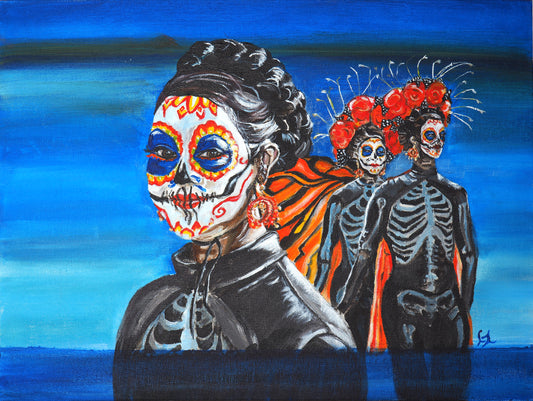 Mexican Girl Dia de los Muertos giclee wall art prints flat print