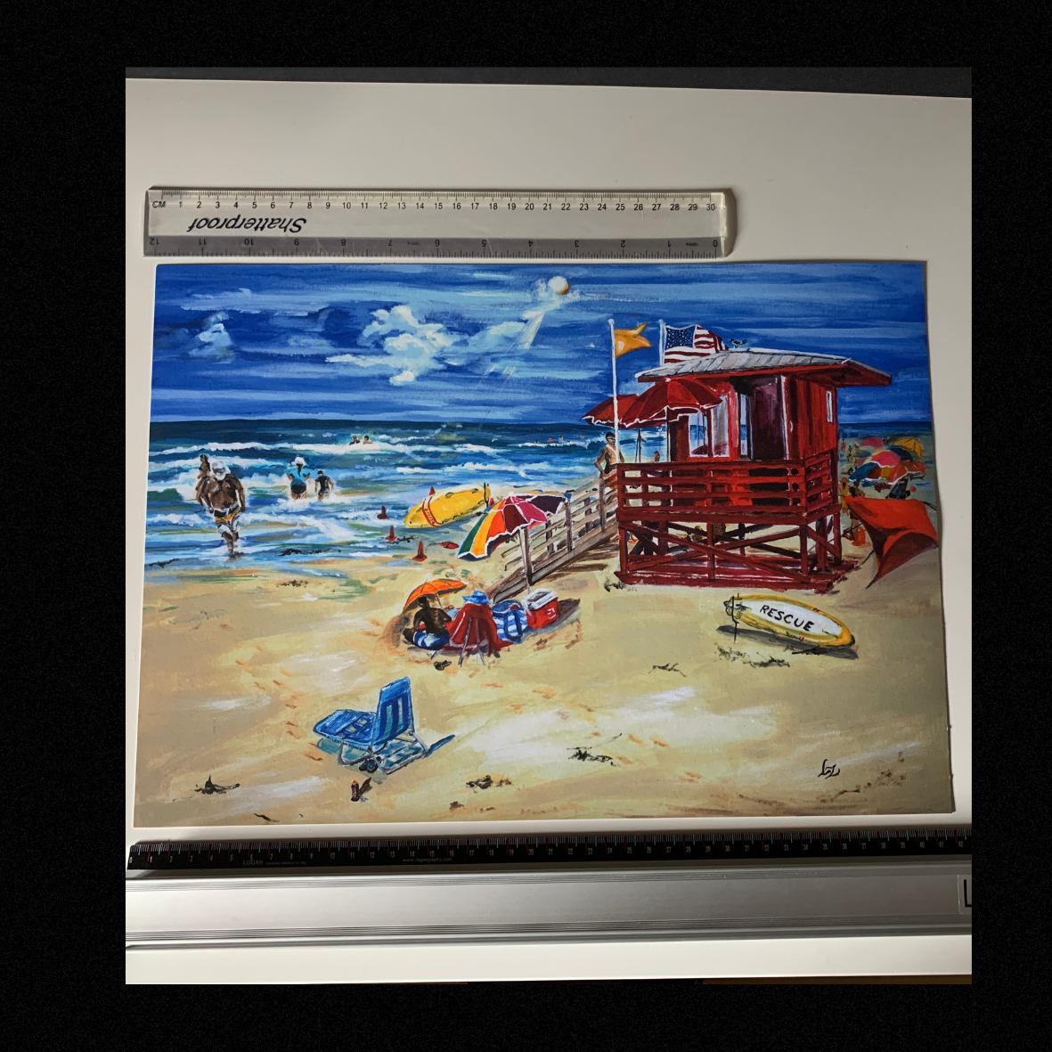 Giclée wall art print Siesta Key Red Lifeguard Station, A3 unmounted with ruler